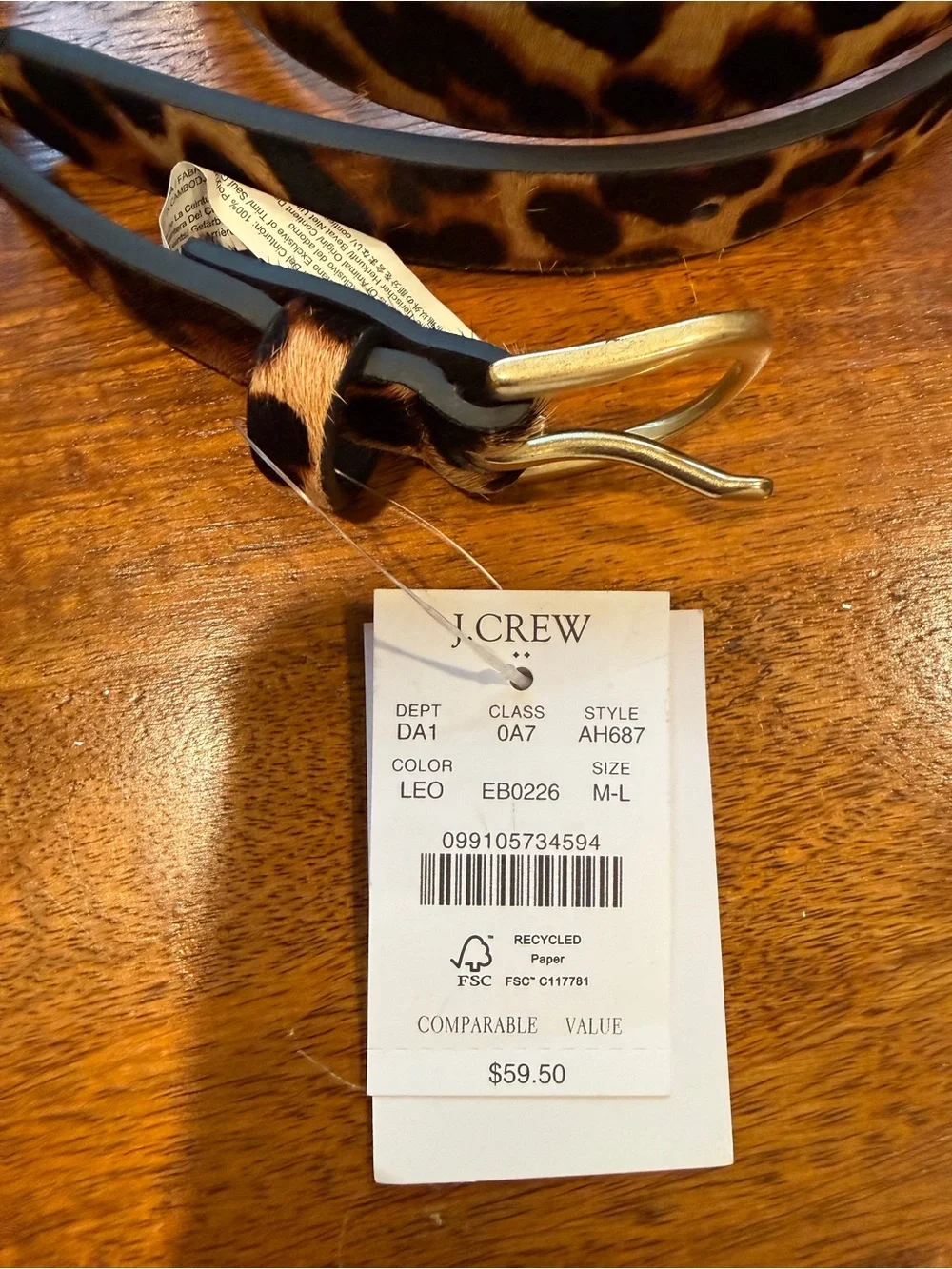 J.CREW Leopard Print Calf Hair Belt Size M-L NWT - Picture 3 of 6